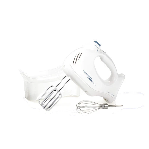 Hamilton Beach Power Deluxe 6-Speed Electric Hand Mixer with Snap-On Storage Case, QuickBurst, Beaters, Whisk, Powerful 250 Watt Motor, Bowl Rest, White (62695V)