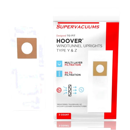 Supervacuums Type Y & Z Micro Filtration Paper Vacuum Cleaner Bags for Hoover Upright Vacuum Cleaner Models | Paper Vacuum Bags with 99.7% Filtration Efficiency | 3 Pack