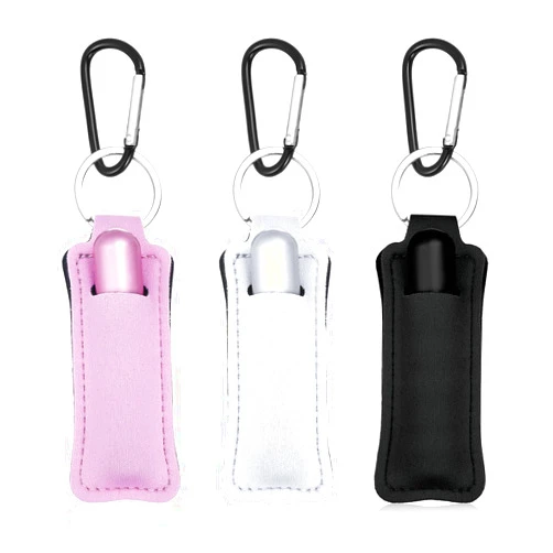 Nogeqi 3 Pcs Lipstick Holder Keychain for Lipstick Lip Balm Keychain Holder with Clip Clip-on Sleeve Pouch Lip Stick Balm Safeguard (Pink Blue Black)