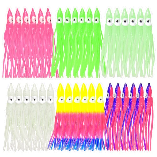 SILANON Fishing Squid Skirts Octopus Lures, Glow Soft Plastic Fishing Bait Trolling Lure Saltwater for Bass Salmon Trout Multicolored 7cm 9cm 11cm