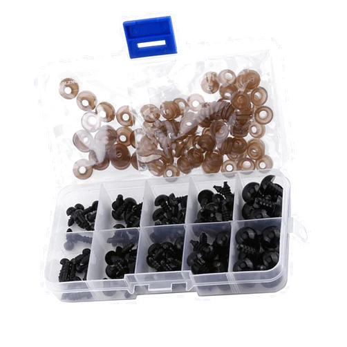 Cryfokt Craft Eyes, Safety Eyes Plastic Eyes 6-12mm Plastic Safety Eyes Well Packed Black 100pcs with Gasket for Puppets Dolls Crafts for DIY Handicraft