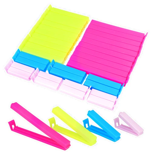 LVYOUIF 34 Packs Plastic Chip Clips Resealable Chip Clips for Food Bags Sealing Clips for Food Storage Snack Bags Plastic Bag Sealing Clips 4 Sizes Bright Colors 2.4