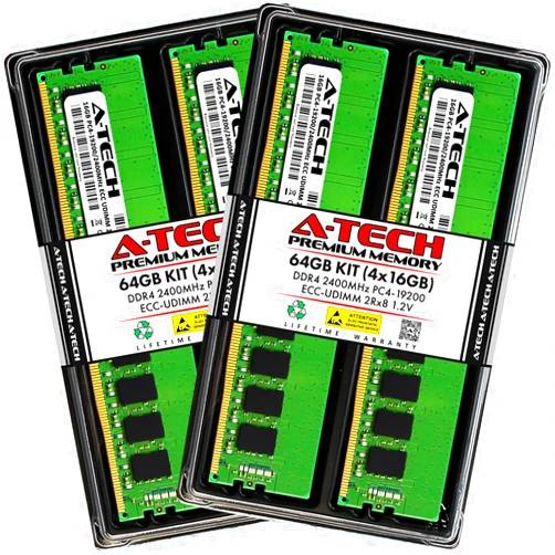 A-Tech 64GB Kit (4x16GB) Memory RAM for HP Z240 Workstation - DDR4 2400MHz PC4-19200 ECC Unbuffered UDIMM 2Rx8 1.2V - Server