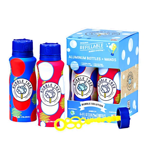 Bubble Tree Sustainable Bubble Tree Original Refillable Bubble System Aluminum Bottles (4 Pack of Bubble Solution Made in The USA)