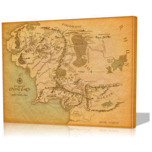 Mistyefly Middle Earth Map Canvas Wall Art Print Paintings - Map of Middle Earth Poster Wall Decor with Inner Wooden Frame (12x18 Inches) - Lightweight & Easy Hanging, Nice for Study & Game Room Decor
