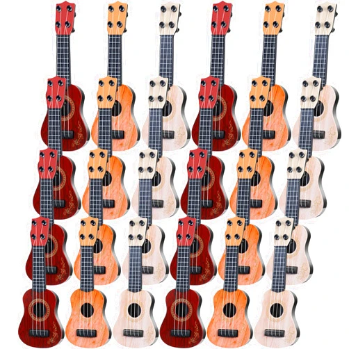 Lenwen 6 Pcs Kids Toy Guitar 10 Inch Ukulele Beginner Musical Instrument Toddlers Ukulele Guitar Mini Size Classical Ukulele Guitar Baby Cute Guitar Rhyme Developmental Educational Toy for Toddler