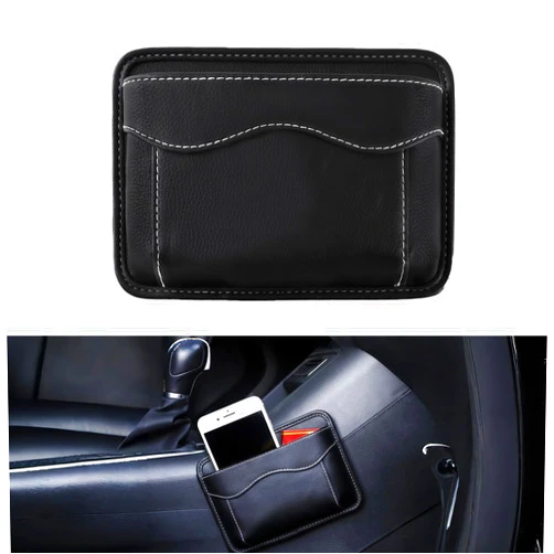 AMZAUTO Car Seat Side Pocket Organizer, PU Leather Car Storage Bag Multifunctional Phone Wallet Key Card Holder Gap Filler Universal Pouch for Auto Door Seat Side Dash Interior Accessories (Black)