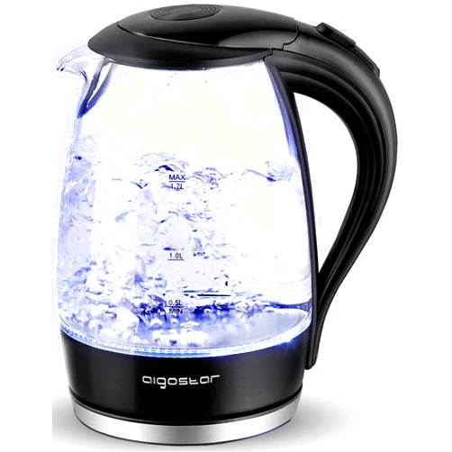 Aigostar Electric Kettle, 1.7 Liter Electric Tea Kettle with LED Illuminated and High Borosilicate Glass, Hot Water Kettle with Filter, BPA Free, Auto Shutoff, Boil-Dry Protection, Cordless, 360° Base