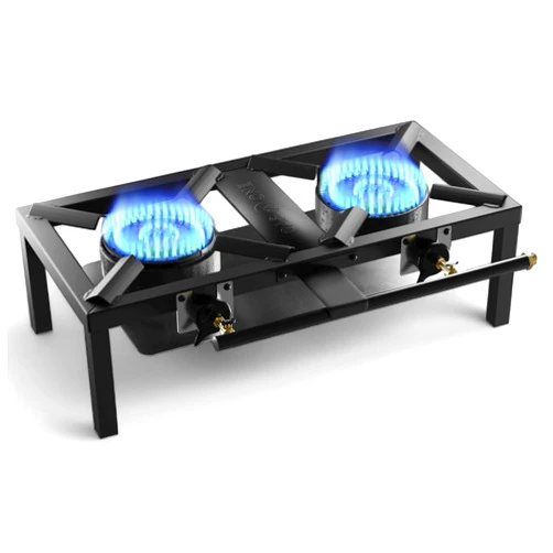 Gas One GasOne High-Pressure Double Propane Burner – Low-Profile Outdoor Stove with Heat Guard & Adjustable Knobs – Dual Flame Control & PSI Regulator for Camping, Tailgating, Seafood Boil, Home Brewing
