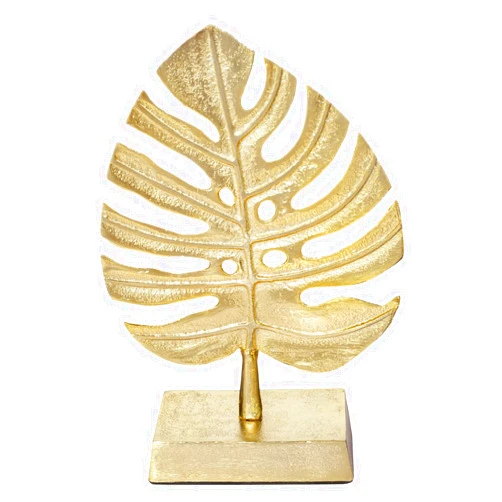 MyGift Brass Tone Metal Palm Leaf Modern Art Sculpture Decor, Monstera Plant Statue - Handcrafted in India