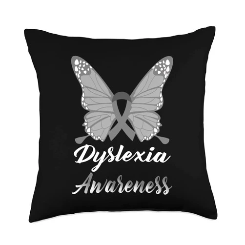 Dyslexia Awareness Products Support warrior Dyslexia Awareness October Silver Ribbon Dyslexic Teacher Throw Pillow, 18x18, Multicolor