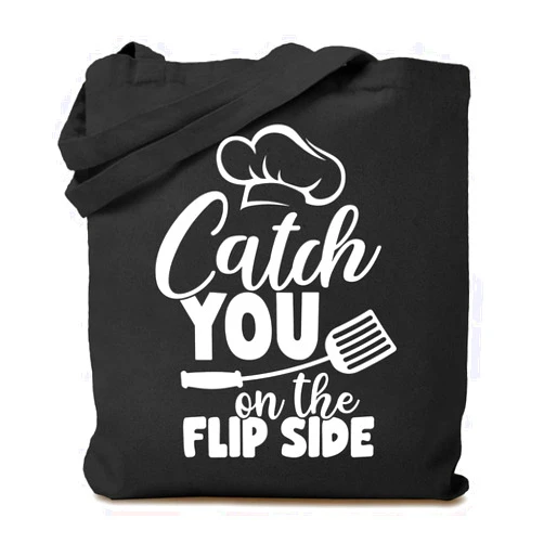 TSIIUO Women's Catch You on the Flip Side Canvas Tote Bag Funny Cooking Lover Gift Reusable Grocery Shopping Bag
