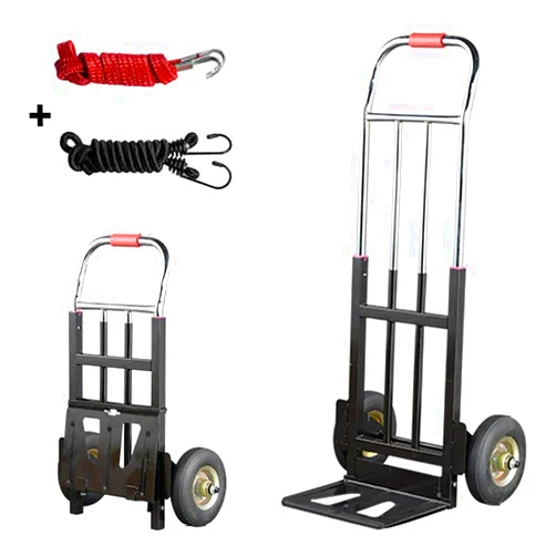 FKDECHE Steel Hand Truck Heavy Duty Trolley Cart for Warehouse,Industrial,22cm/8.6-inch Rubber Wheel,Bearing 100kg