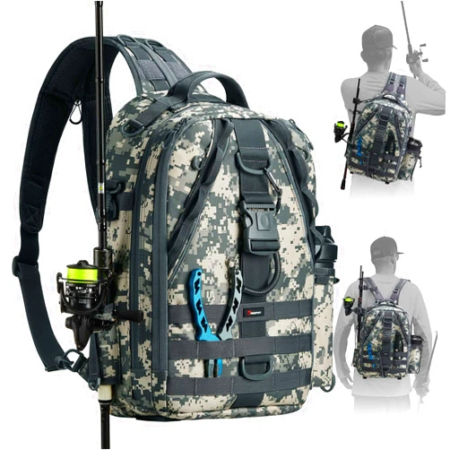 Piscifun Fishing Tackle Backpack with Rod & Gear Holder, Lightweight Outdoor Water-Resistant Fishing Shoulder Storage Bag