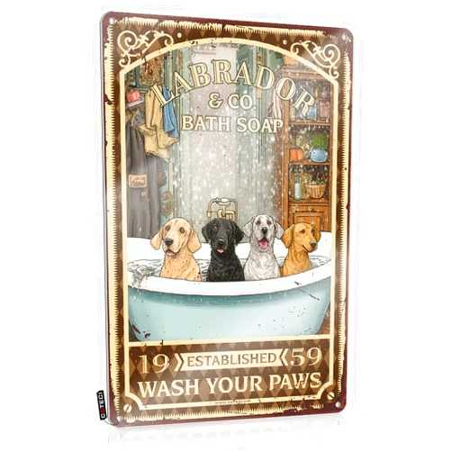 Hueivbiod Labrador Bath Soap Wash Your Paws Tin Sign Wall Decor Kitchenfun Decorfunny Desk Decorgifts For Best Friend (Color : Colour, Size : 30X40CM)