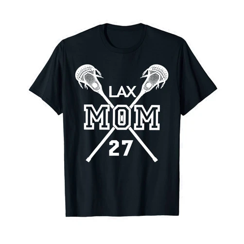 LAX Lacrosse Mom #27 Jersey Gifts Proud Love Lacrosse Mom #27 LAX Player Number 27 Mothers Day T-Shirt