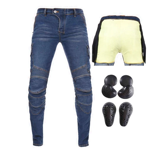 Takuey Men's Motorcycle Motorbike Riding Jeans with Lining Armor Knee Hip Pads Overpants