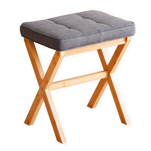 Viewcare Vanity Chair, Foot Rest Stool with Wood X Legs, Square Linen Makeup Stool with Wood X Legs, Small Ottoman Stool Chair for Vanity, Modern Padded Vanity Seat Foot Rest Stool for Makeup Room