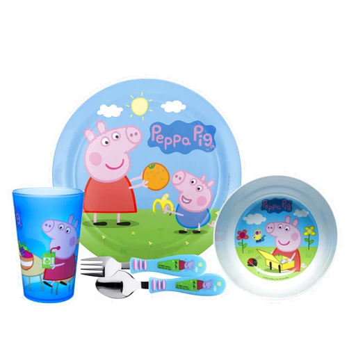 Zak Designs Dinnerware Includes Plate, Bowl, Tumbler and Utensil Tableware Made of Durable Material and Perfect for Kids (George, 5 Piece Set, BPA-Free), Peppa Pig 5pc 5 Piece Set Peppa Pig 5pc