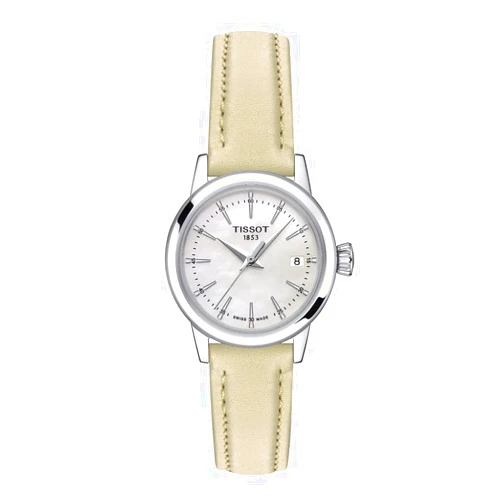 Tissot Womens Classic Dream Lady 316L Stainless Steel case Quartz Watch, Beige, Leather, 14 (T1292101611100)