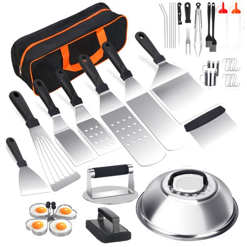 YOKMIVEM Griddle Accessories Set, 32 PCS Griddle Accessories Kit for Blackstone and Camp Chef, Flat Top Grill Accessories with Melting Dome, Enlarged Spatulas, Burger Press for Outdoor Grilling BBQ