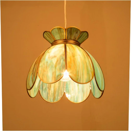 Yifi Deco YIFI Art Deco Vintage Lotus Glass Pendant Light Flower Adjustable Hanging Lamp Tiffany Green Ceiling Lighting Fixture for Kitchen Island Dining Room Bedroom Living Room, UL Listed