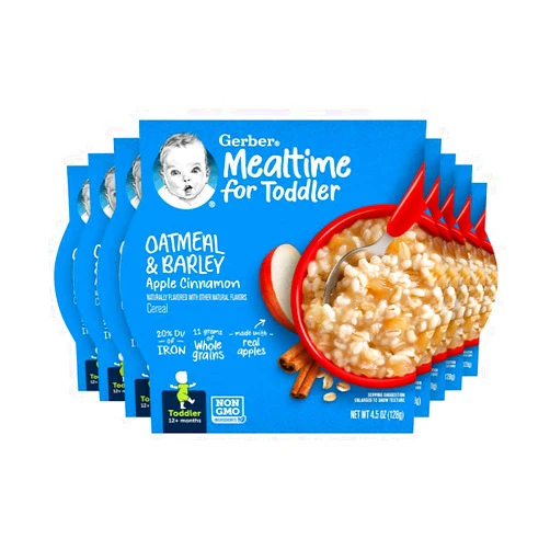 Gerber Baby Cereal, Oatmeal & Barley, Apple Cinnamon, 4.5 Ounce Self-Feeding Trays (Pack of 8)