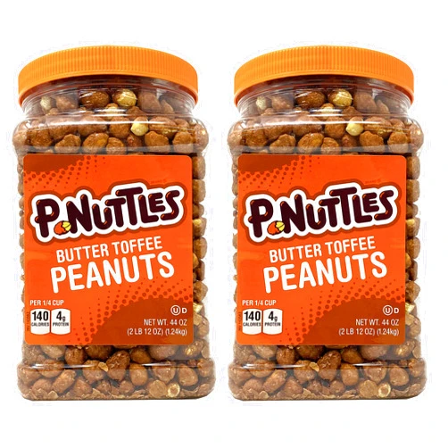 P-Nuttles Butter Toffee Peanuts 44 Ounce Jar (Pack of 2) Made in the USA, Kosher, Peanuts Sweet, Party Snack, Nuts Gift, Peanuts Bulk, Sweet Snack, Sweet And Salty Snack