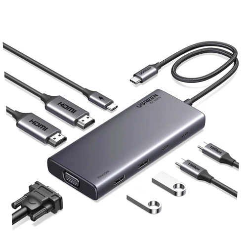 UGREEN Revodok 8 in 1 USB C Hub Triple Display Docking Station Dual HDMI, VGA, 10Gbps USB C& A Data Port USB C Dock for Dell XPS Thinkpad and More