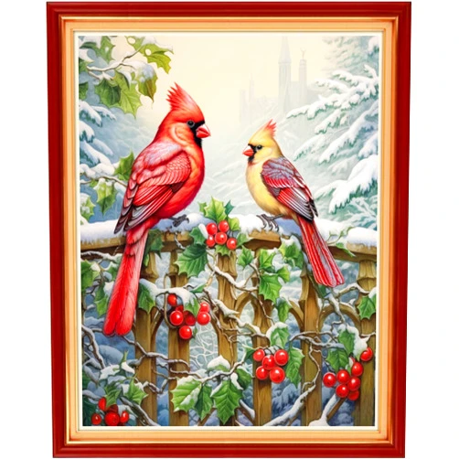 Dimensean Stamped Cross Stitch Kits Full Range of Embroidery Patterns Starter Kits for Beginners Adult or Kids DIY Cross Stitches Needlepoint Kits 11CT-Snowy Birds 16x20 inch