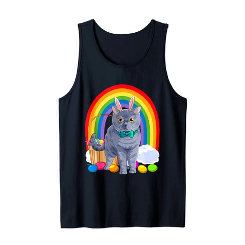 British Shorthair Cute Easter Day Animal Gift British Shorthair Easter Eggs Bunny Cat Tank Top