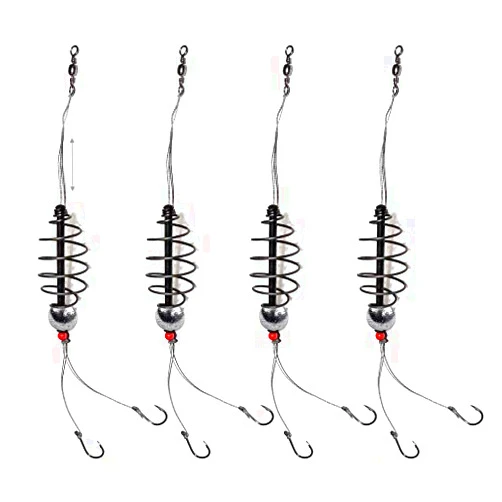 4 pcs Carp Spring Fishing Feeder 0.6oz, Fishing Hooks Rig #6, Inline Bait Fishing Tackle