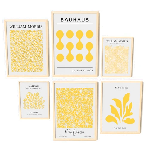 EXCOOL CLUB Yellow Matisse Wall Art Prints - 12x16 Yellow Posters William Morris Wall Art, Trendy Bauhaus Print Aesthetic Pictures, Abstract Yellow Modern Art Decor for Girls Dorm Bedroom (UNFRAMED)