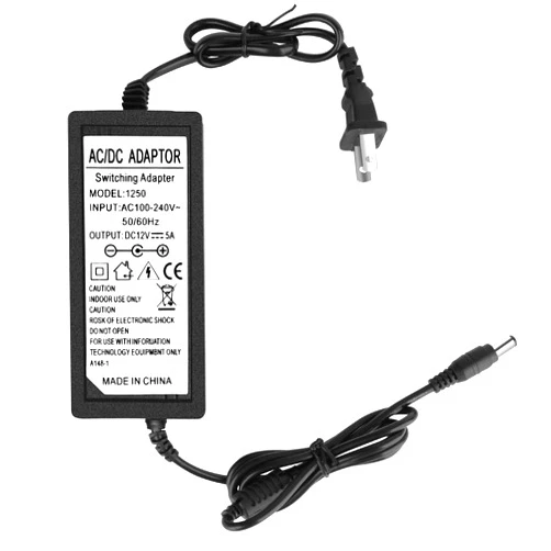 Waysse 12V 5A Power Supply, Waysse Power Supply Adapter, AC DC Converter 100-220V to 12 Volt 5 Amp Transformer 5.5x2.1mm Plug for LED Strip Light DVR NVR Security Cameras System CCTV Accessories