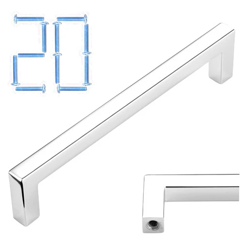 KOOFIZO 20-Pack Solid Square Bar Cabinet Handle - Chrome Furniture Pull, 5 Inch/128mm Screwhole Distance for Kitchen Cupboard Door, Bedroom Dresser Drawer, Bathroom Wardrobe Hardware