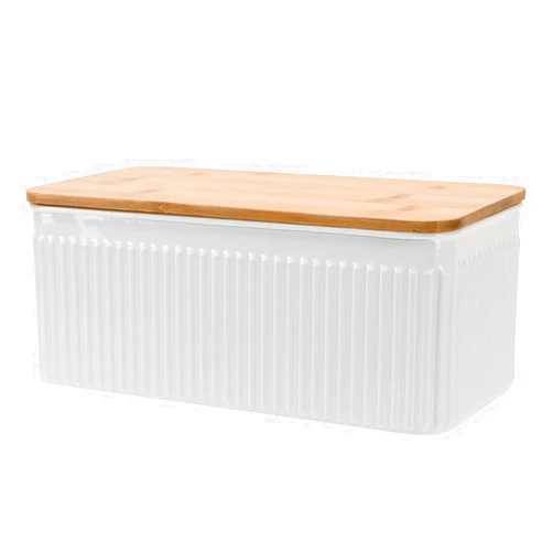 NIKKY HOME White Bread Box with Bamboo Cutting Board Lid, Space-Saving Bread Box for Kitchen Countertop, Farmhouse Breadbox Bread Storage Bin Container Holder
