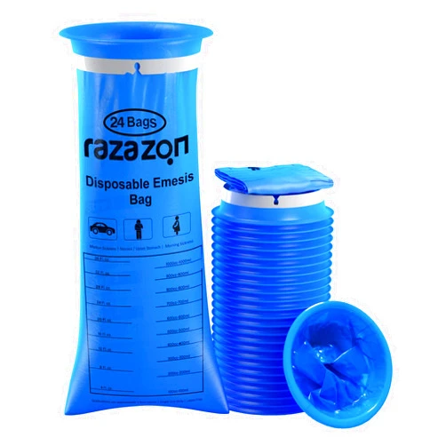 RAZAZON Vomit Bags Disposable Medical Grade for Adults - 24 Pack - Leak Resistant, Portable, Emesis Bags Disposable Car Sick Bag, Puke, Throw Up, Barf Bags for Travel Motion Sickness, Kids, Taxi