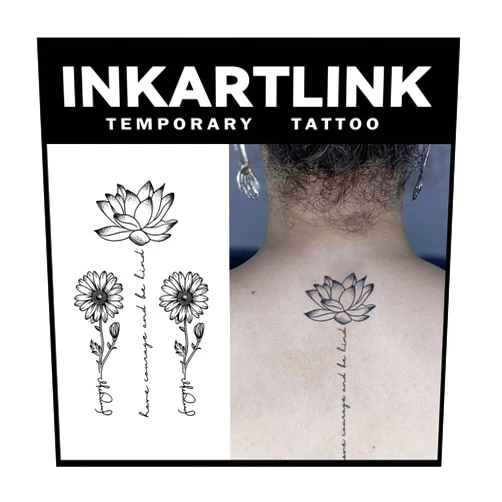 INKARTLINK 2 Sheets Extra Large Semi permanent Tattoos, Temporary Tattoos, Adult Art Designs, Waterproof, Realistic, No Adhesive, Non-Reflective, Lasts 1-2 Weeks, (Be Brave, Be Kind)