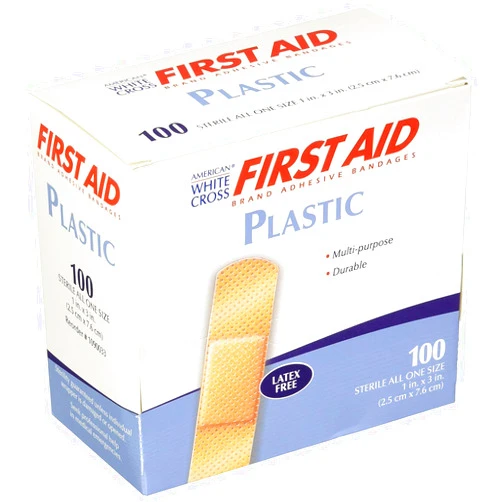 American White Cross Adhesive Bandages, Plastic Strip, 1
