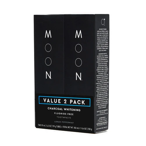 MOON Charcoal Toothpaste, Whitening Stain Removal for Everyday Brightening - SLS Free Teeth Whitening Toothpaste Without Fluoride - Vegan - Reduce Plaque & Support Gum Health - Peppermint (2 Pack)