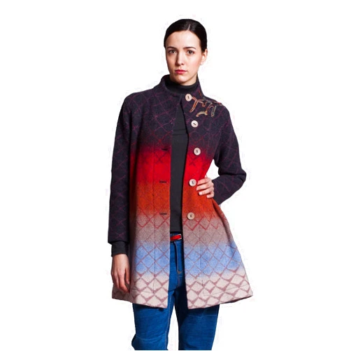 IVKO Long Light Wool Coat in Ombre with Embroidery, Brown Ombre