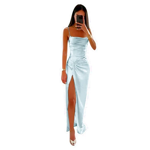 King Noiva Satin Prom Dress for Women Spaghetti Strap Formal Dress Evening Gown Mermaid Bridesmaid Dress KN1287