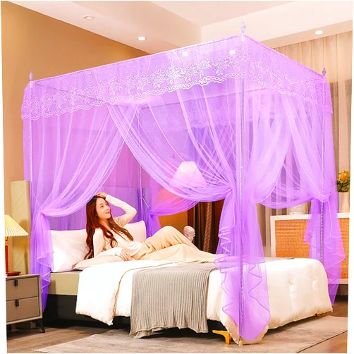 ＳＥＡＦＩＯＺ Bed Canopy with 3 Entry Design, Elegant Lightweight Polyester Sheer Curtains for Girls and Adults, Dreamy Bedroom Decor, Ideal for Privacy and Relaxation(Mosquito net + Bracket)