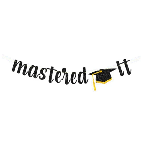 Maicaiffe Black Glitter Mastered It Banner - Master's Graduation Banner, Congrats Grad/Happy Graduation Sign - Graduation Party Decorations