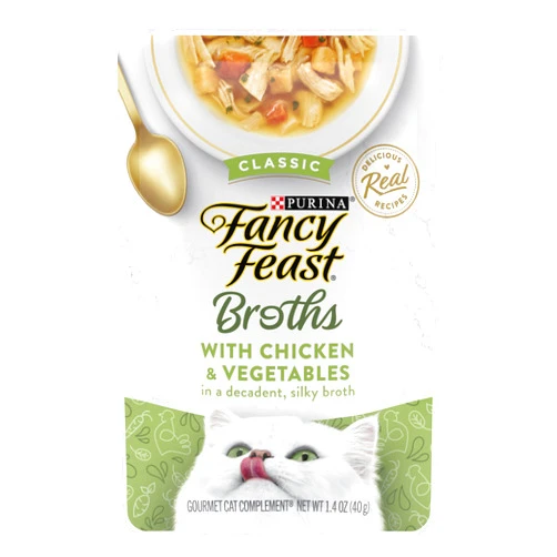Purina Fancy Feast Lickable Wet Cat Food Broth Topper, Classic With Chicken and Vegetables - (Pack of 16) 1.4 oz. Pouches
