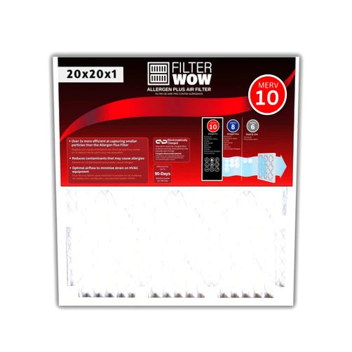 FILTERWOW Air Filter - Allergen Pro Pleated Electrostatic MERV 10 HVAC Furnace Filter (1 Pack, 20x20x1)