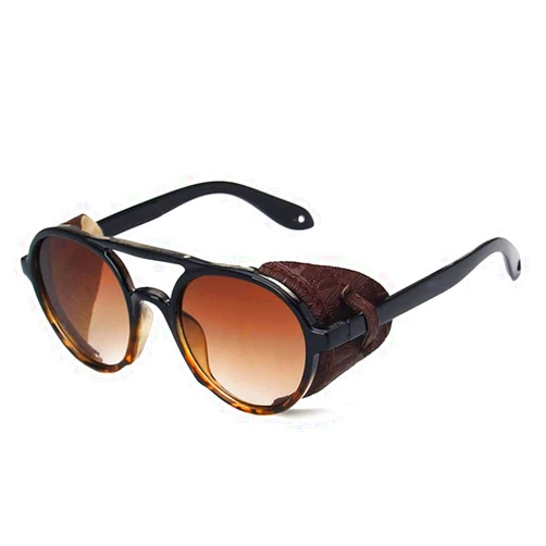 Sopaila Steampunk Sunglasses with Leather Side Shields Vintage Shades 100% UV Protection