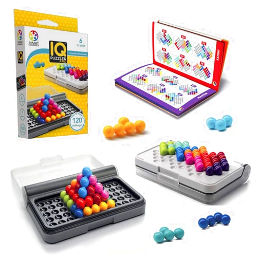 HRXWZF IQ Puzzler Pro, Travel Game for Kids and Adults, Cognitive Skill-Building Brain Game - Brain Teaser for Ages 6 & Up, 120 Challenges in Travel-Friendly Case