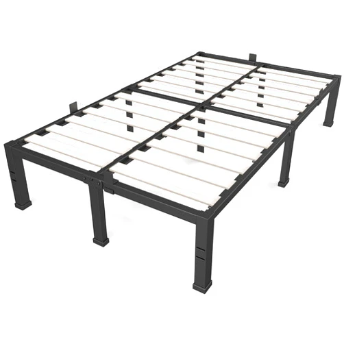 ROIL 18 inch Full Size Bed Frames with Wood Slats - 3500lbs Heavy Duty No Box Spring Needed Platform, Mattress Stoppers Double Metal Noise Free Bedframe with Headboard Hole