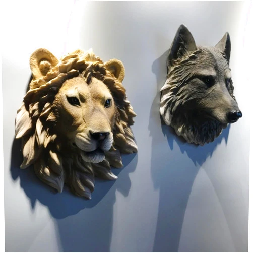 LSUHEVBDC Resin Artificial Animal Head Wall Hanging Nordic Lion Head Wall Ornament Wall Ornament bar Pendant